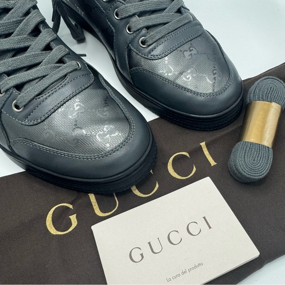 AUTHENTIC GUCCI Coda GG Imprime Canvas Sneakers Size 9 In Platinum Grey - Picture 5 of 16